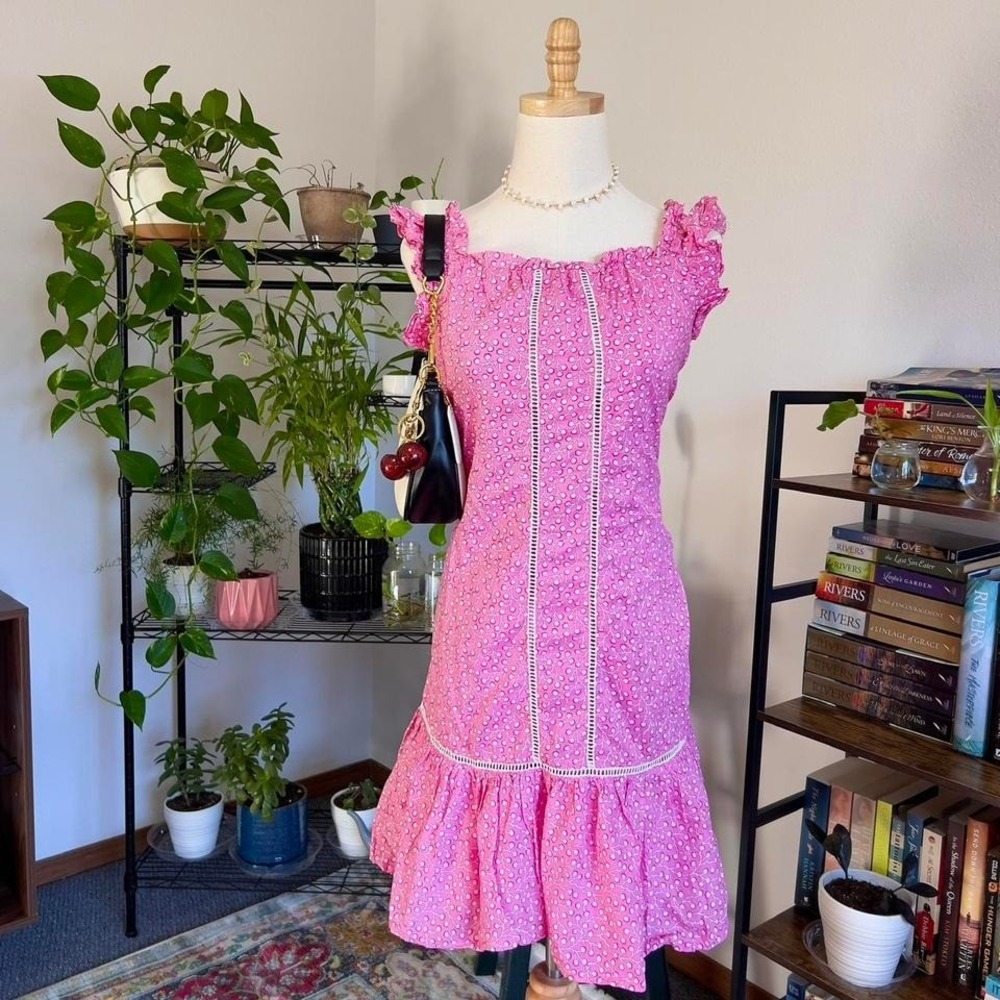 French Connection Pink Ruffled Mini Dress Girls XL Womens S/M Fairy‎ Cottage